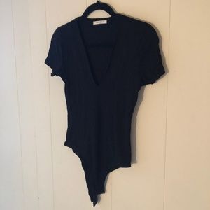 Arrays black cap sleeve deep V bodysuit
